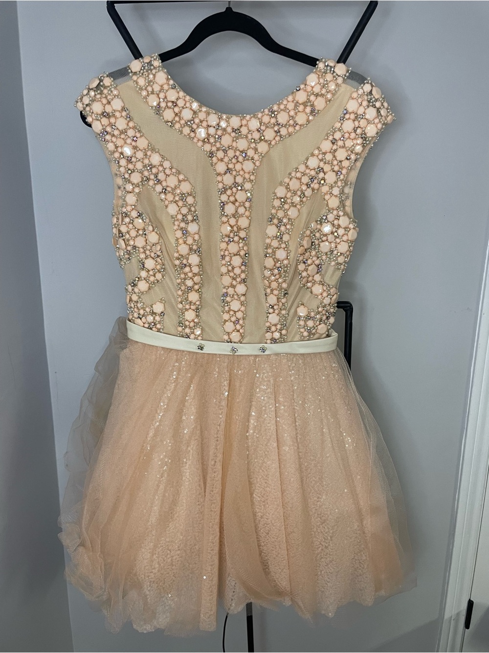 Sherri Hill Peach Embellished Tulle Party Dress
